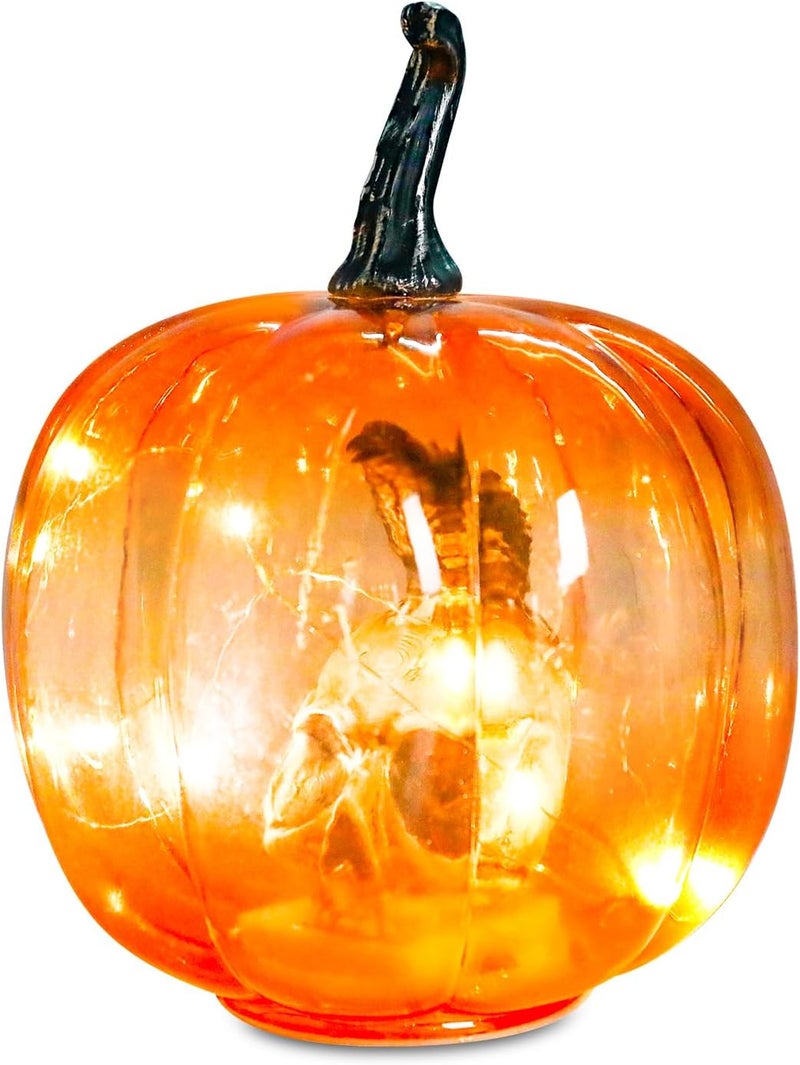 Ovewios Halloween Pumpkin Lights, Light up Glass Pumpkins Table Lamps Indoor Home Decoration for Thanksgiving Halloween Party Tabletop Decor - Image 1